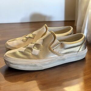 Vans Woven Leather Slip On Gold and Ivory Women’s Size 8.5